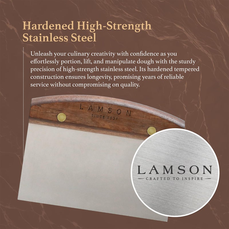 Lamson Kitchen Utensils - 3" x 6" Bench Scraper, High-Carbon Stainless Steel Dough Scraper, Ergonomic Riveted Walnut Handle, Handcrafted, Full-Tang Design, Built to Last - Image 5